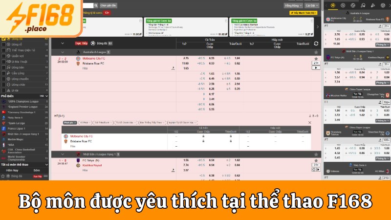 Bộ môn được thành viên yêu thích tại thể thao F168
