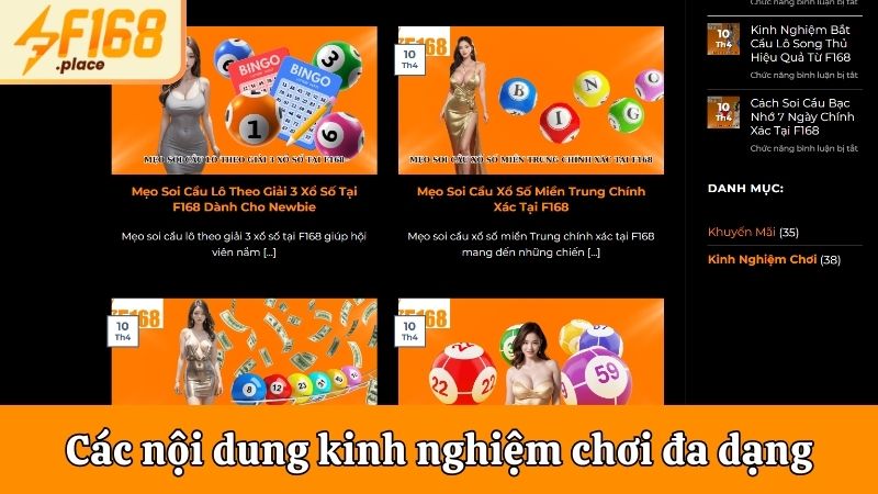 Các nội dung kinh nghiệm chơi đa dạng
